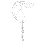 Silver-tone Cubic Zirconia Butterflies Linear Drop Earrings