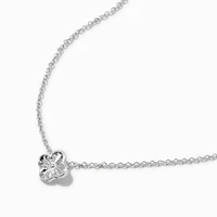 Silver-tone Textured Clover Pendant Necklace