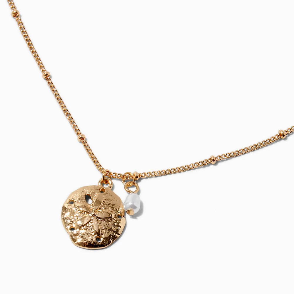 Gold-tone Sand Dollar & Pearl Pendant Necklace