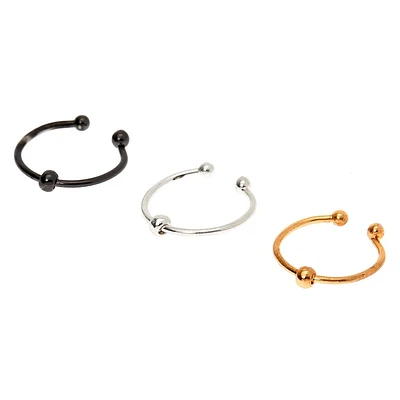 Mixed Metal Beaded Faux Hoop Nose Rings - 3 Pack