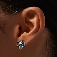 Black Puffy Rhinestone Heart Stud Earrings