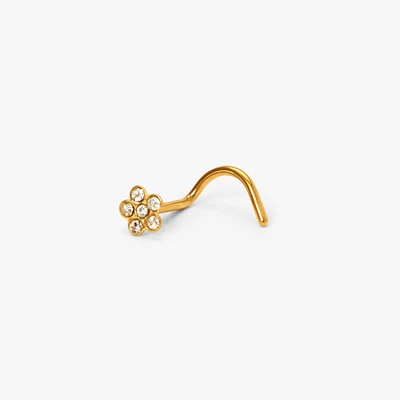 20G Gold-tone Titanium Crystal Flower Nose Stud
