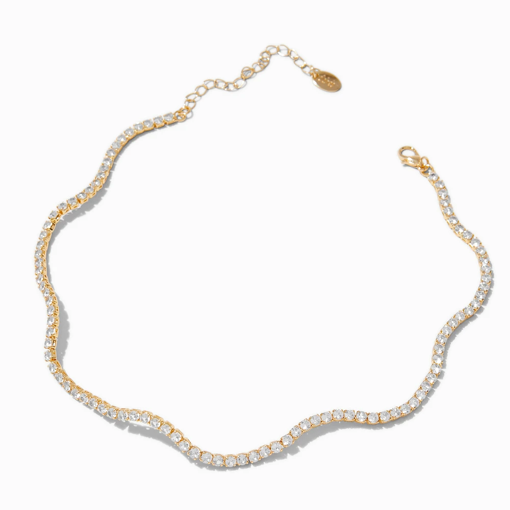 Gold-tone Cubic Zirconia Wiggle Tennis Choker Necklace