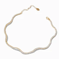 Gold-tone Cubic Zirconia Wiggle Tennis Choker Necklace