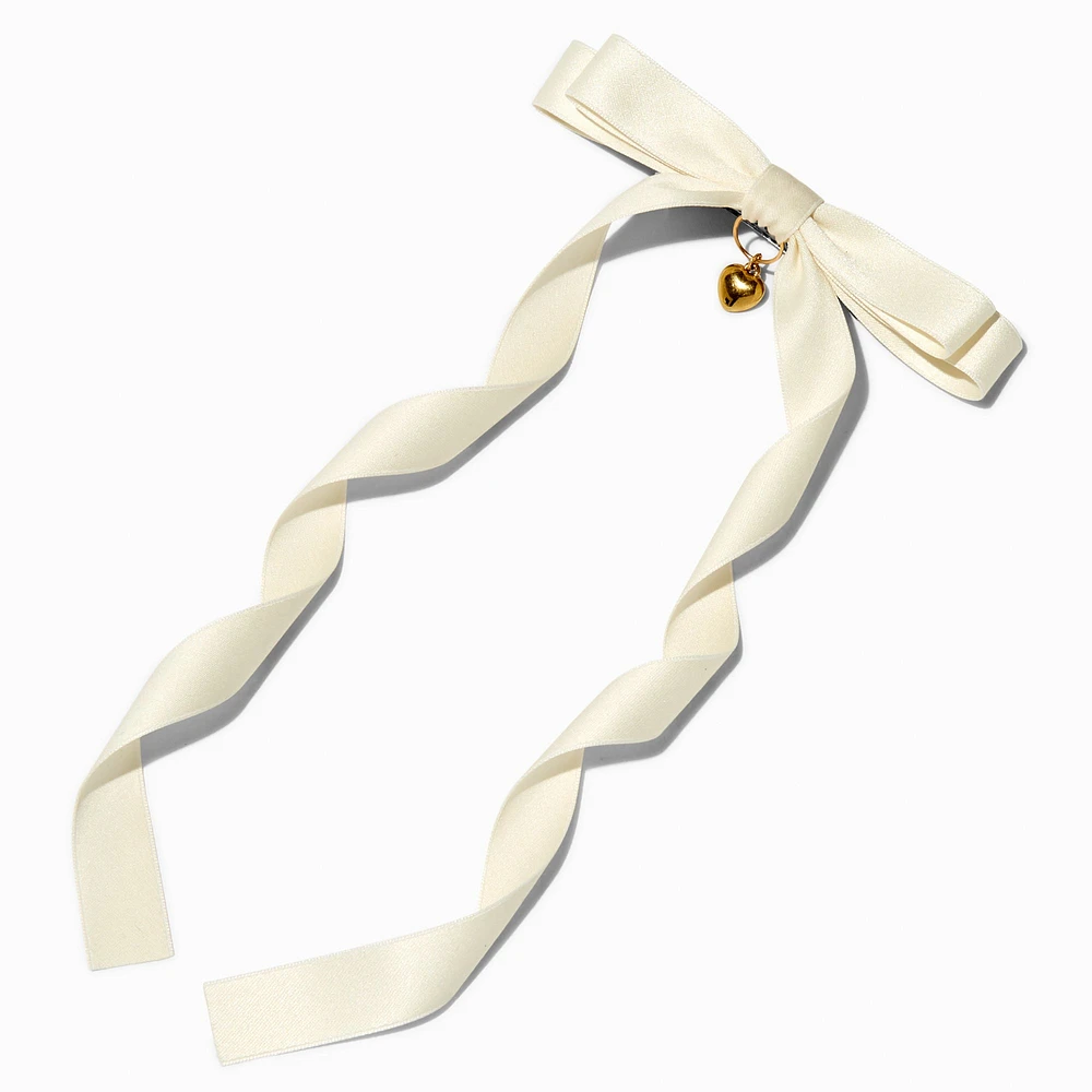 T H E M E x Claire's White Long Tail Gold-tone Heart Charm Hair Bow Clip
