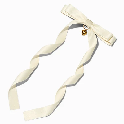 T H E M E x Claire's White Long Tail Gold-tone Heart Charm Hair Bow Clip