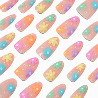 Multicolored Daisy Long Almond Vegan Faux Nail Set - 24 Pack