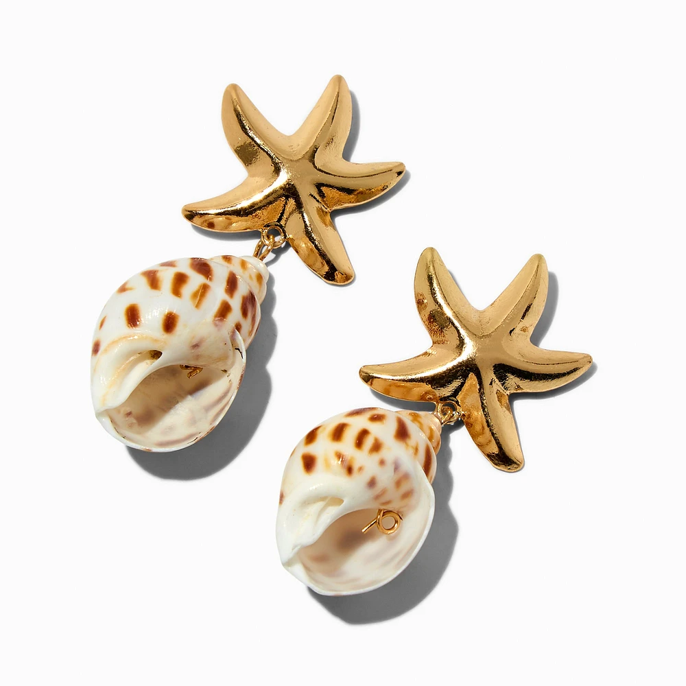 Gold-tone Starfish & Shell Drop Earrings