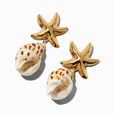 Gold-tone Starfish & Shell Drop Earrings