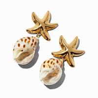 Gold-tone Starfish & Shell Drop Earrings