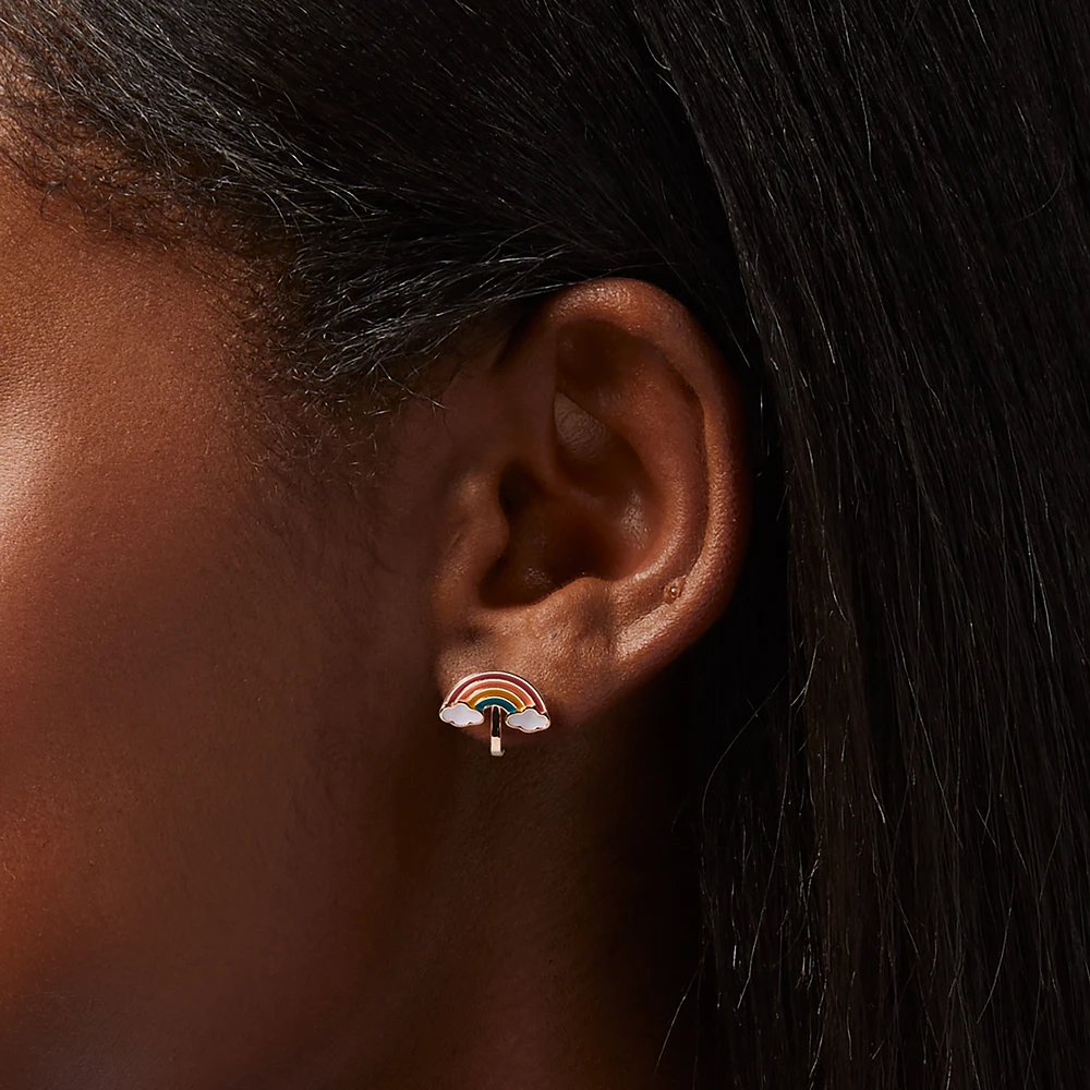 Rose Gold-tone Embellished Rainbow Clip-On Earrings - 6 Pack