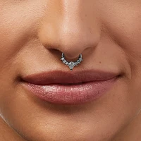 16G Silver-tone Stainless Steel Crown Septum Nose Hoop - 3 Pack