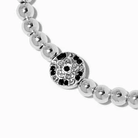 Silver-tone Soccer Beaded Stretch Bracelet