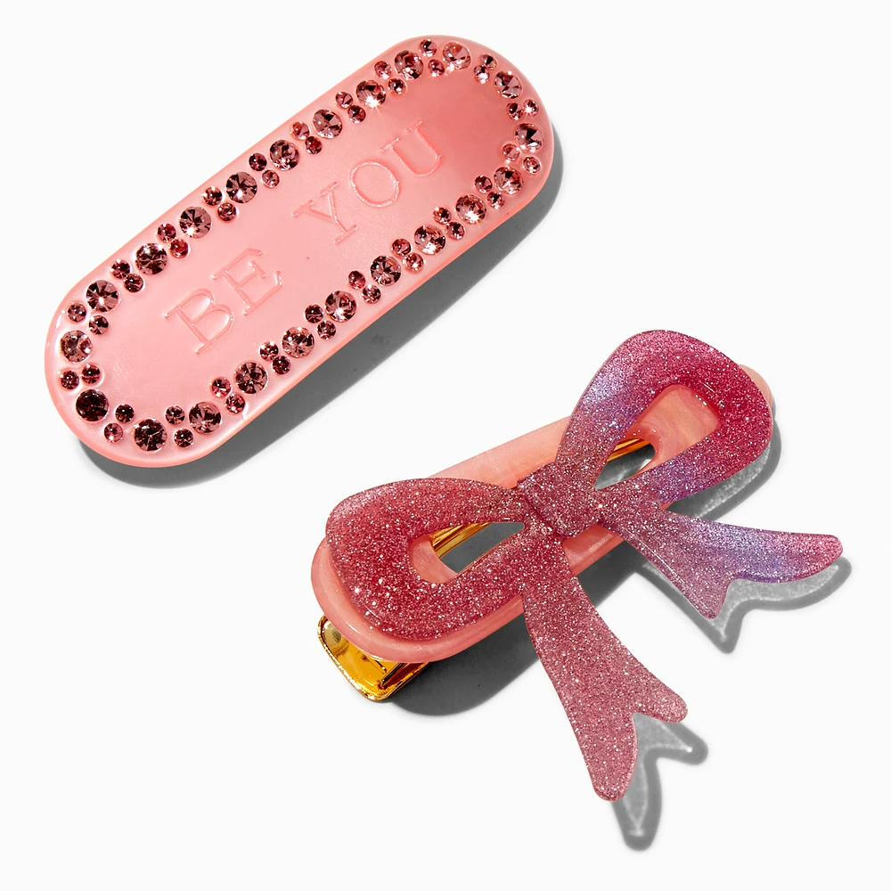 T H E M E x Claire's Pink Be You Bow Hair Clips - 2 Pack