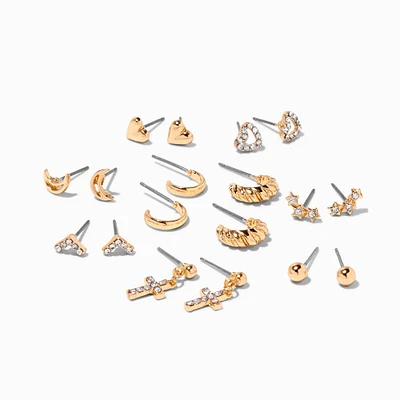 Gold-tone Crystal Mixed Earrings Set - 9 Pack
