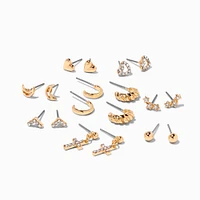 Gold-tone Crystal Mixed Earrings Set - 9 Pack