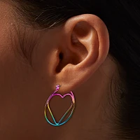 Anodized Rainbow Heart Hoop Earrings