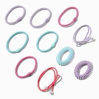 Pastel Mixed Bead & Spiral Hair Ties - 10 Pack