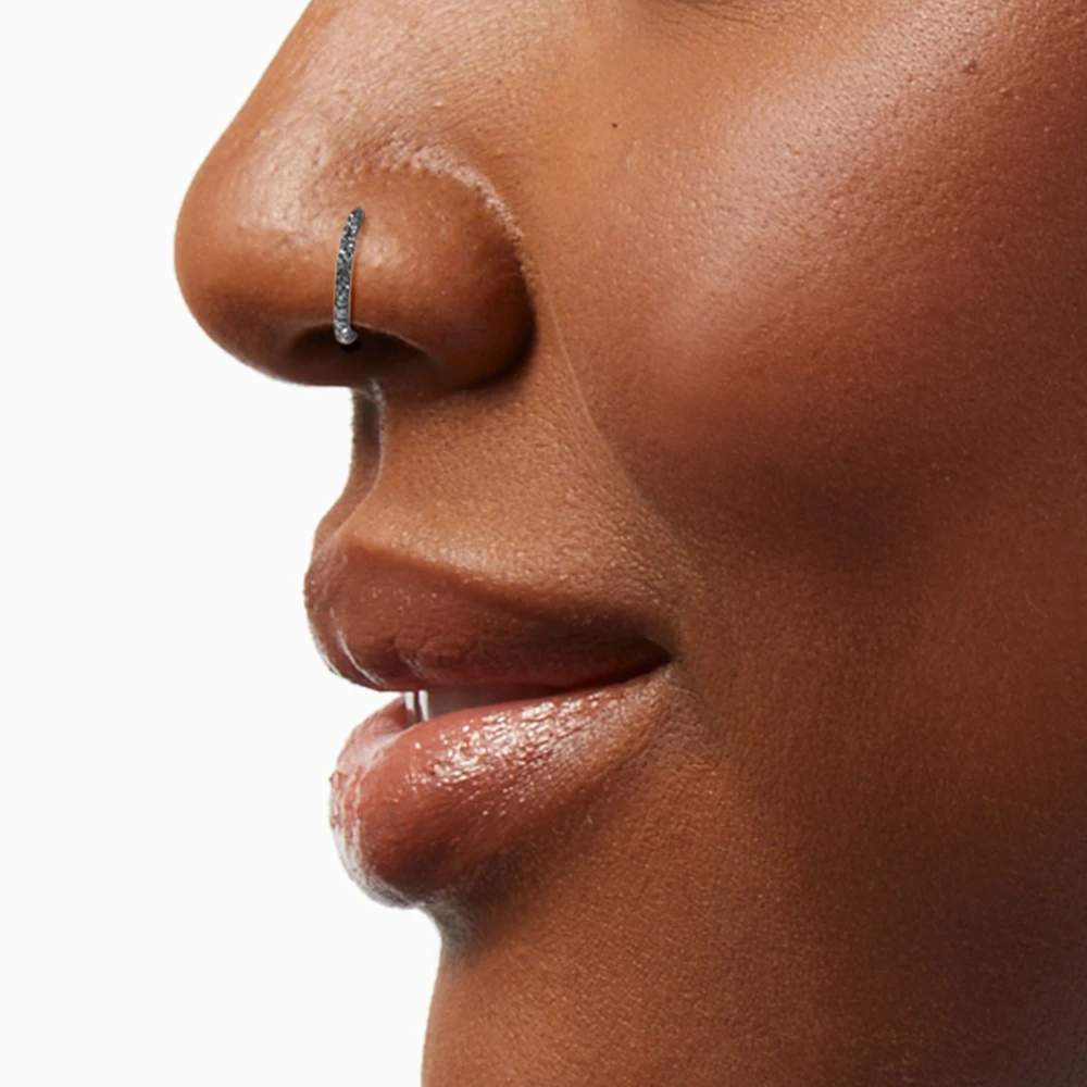18G Silver-tone Titanium Crystal Clicker Nose Hoop