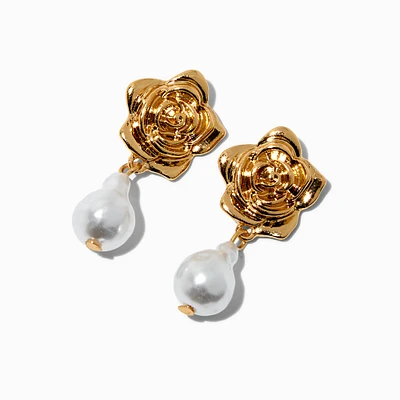 Gold-tone Rose & Pearl Micro Drop Earrings 