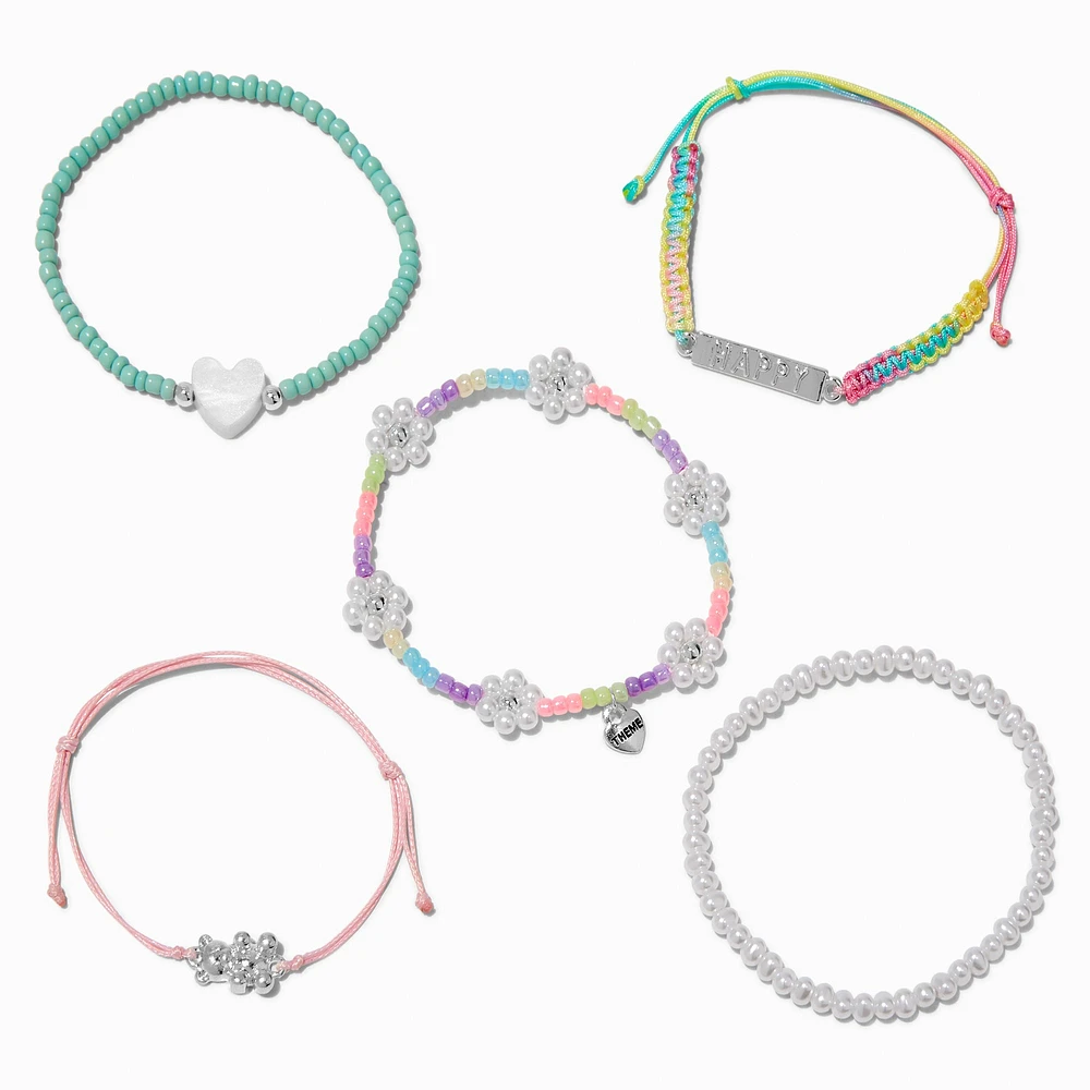 T H E M E x Claire's ''Happy'' Beaded Bracelet Set - 5 Pack