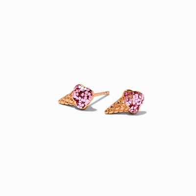 18k Gold Plated Pink Ice Cream Rose Cone Stud Earrings