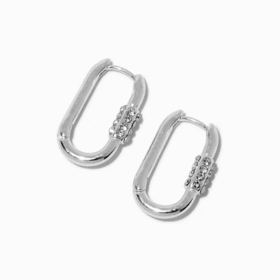 Silver-tone Pavé Crystal Carabiner Hoop Earrings
