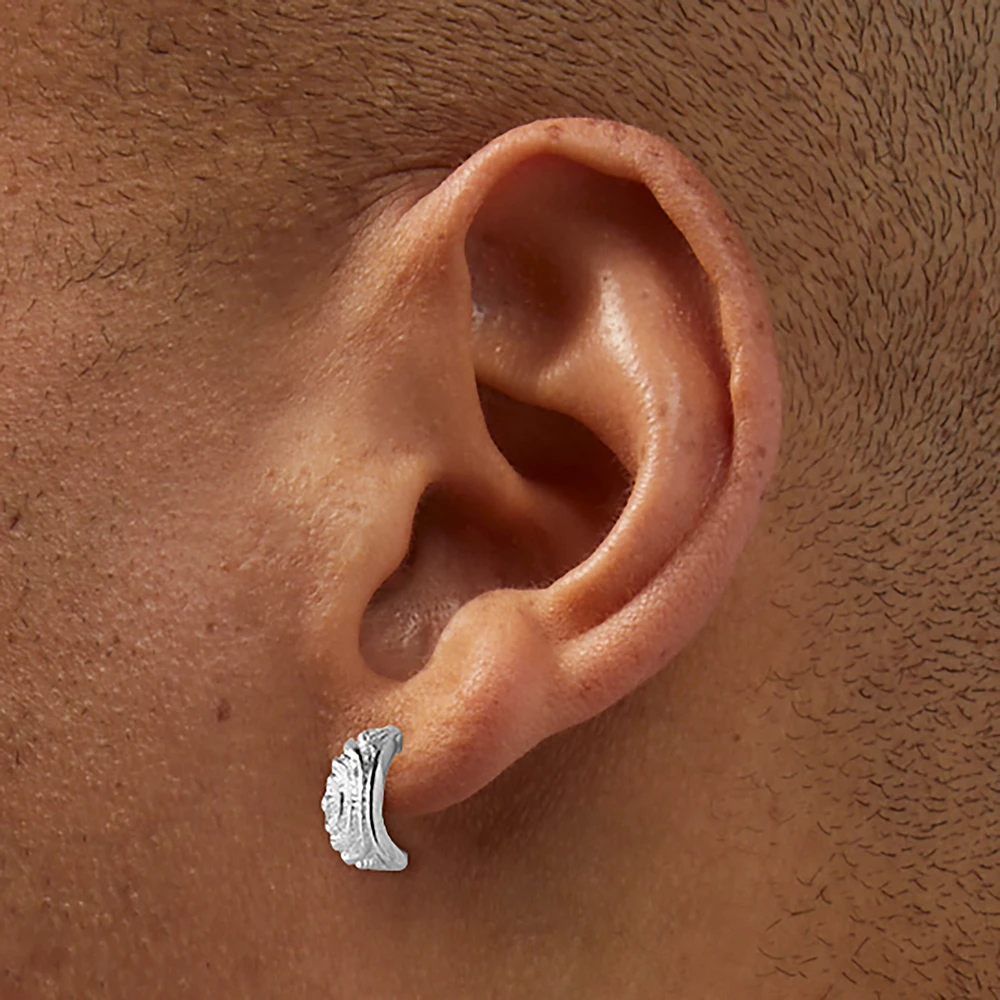 Silver-tone Textured Half Hoop Earrings