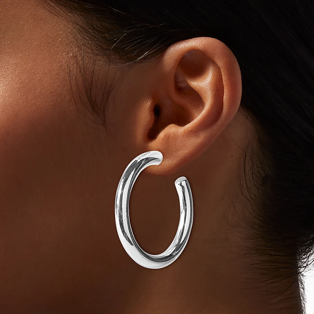 Silver-tone 40mm Thick Tube Hoop Earrings