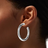 Silver-tone 40mm Thick Tube Hoop Earrings