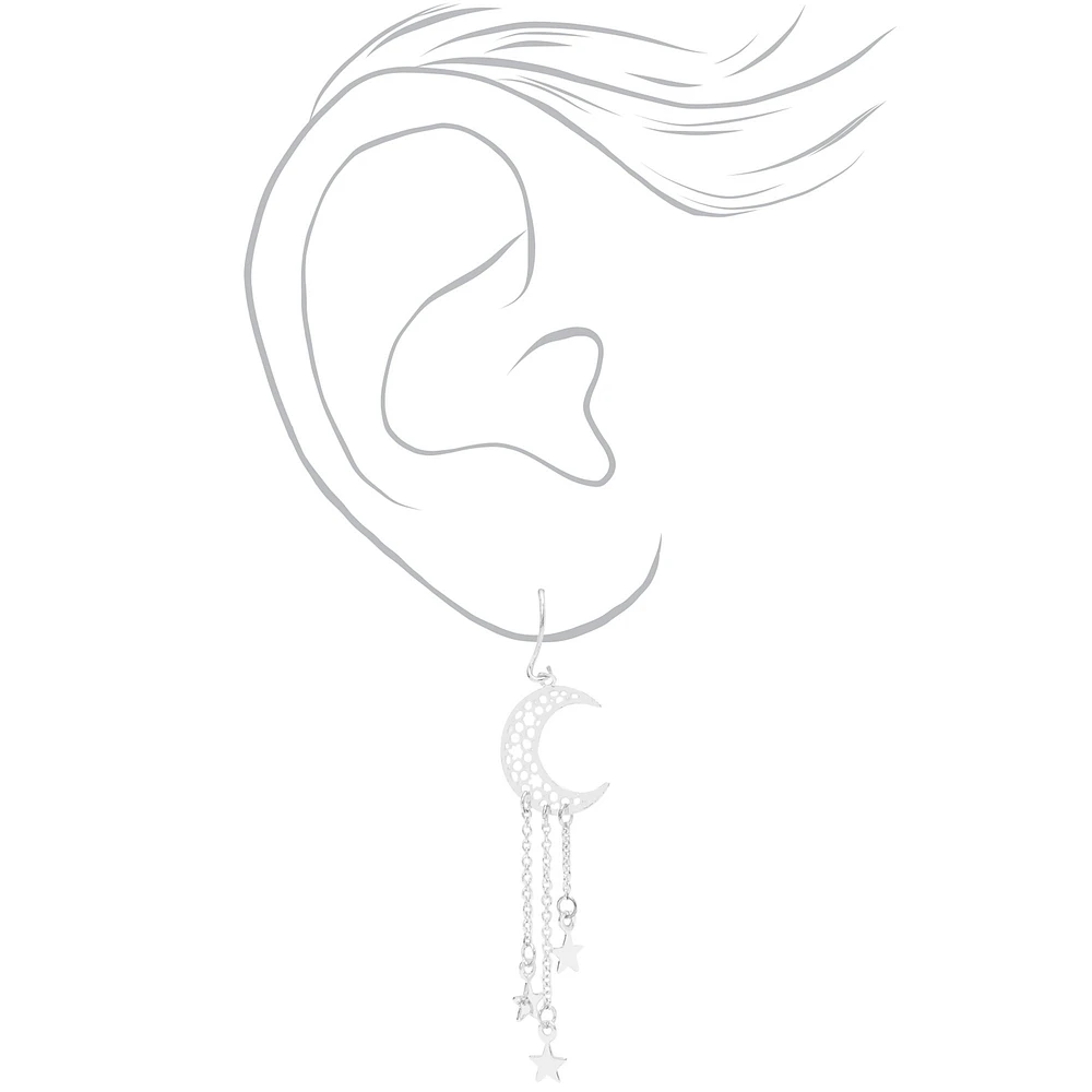 Silver-tone Filigree Moon 2" Drop Earrings