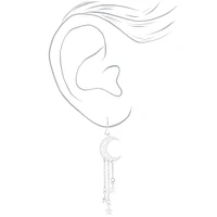 Silver-tone Filigree Moon 2" Drop Earrings