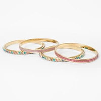 Claire's Club Gold-tone Faux Gem Glitter Bangle Bracelets - 4 Pack