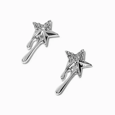 Silver-tone Crystal Dripping Star Stud Earrings 