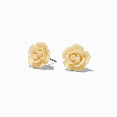Ivory Carved Rose Stud Earrings 