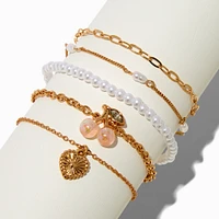 Gold-tone Pearlized Cherry Bracelet Set - 5 Pack