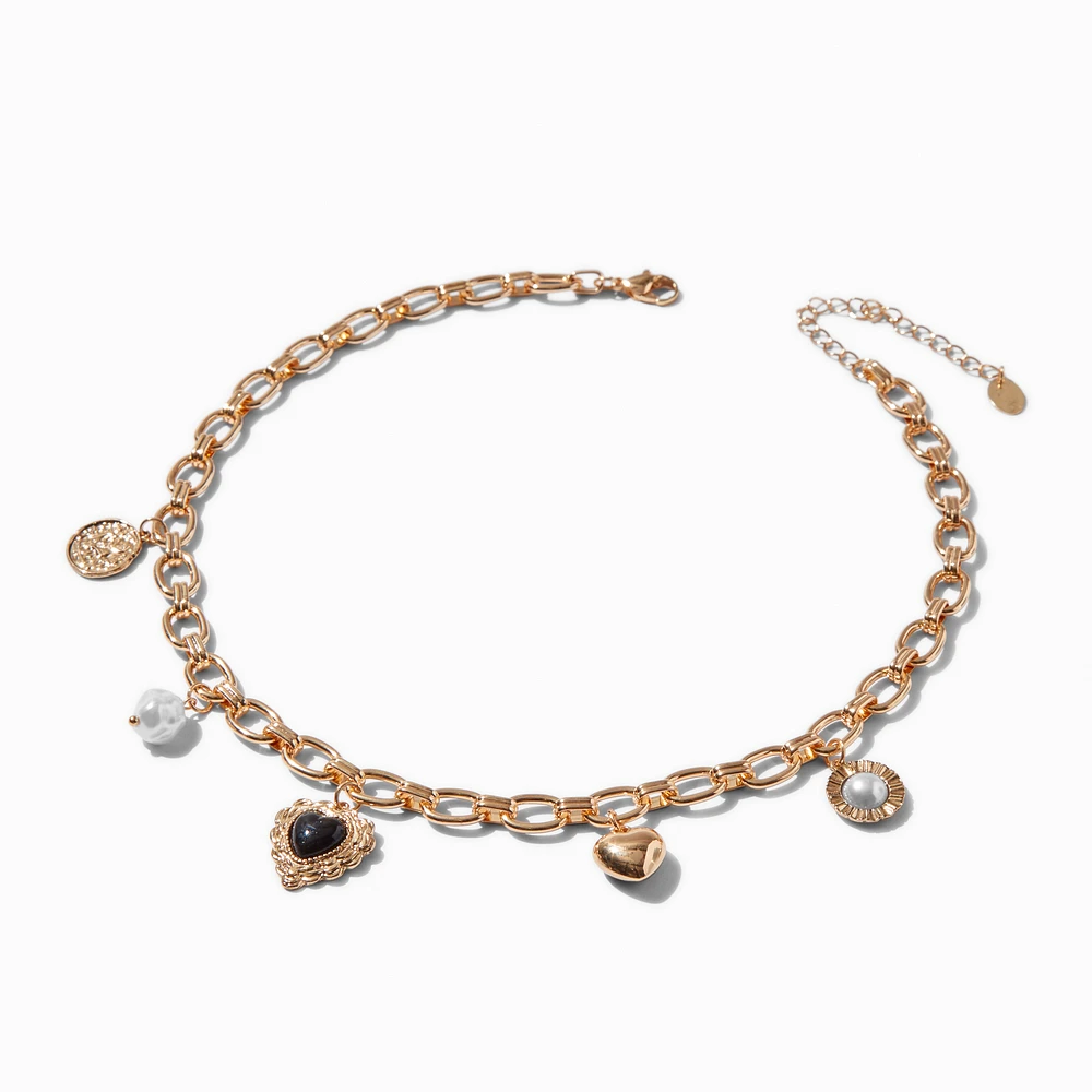 Gold-tone Retro Charm Necklace 