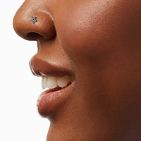 20G Silver-tone Stainless Steel Cubic Zirconia Flower Threadless Corkscrew Nose Stud