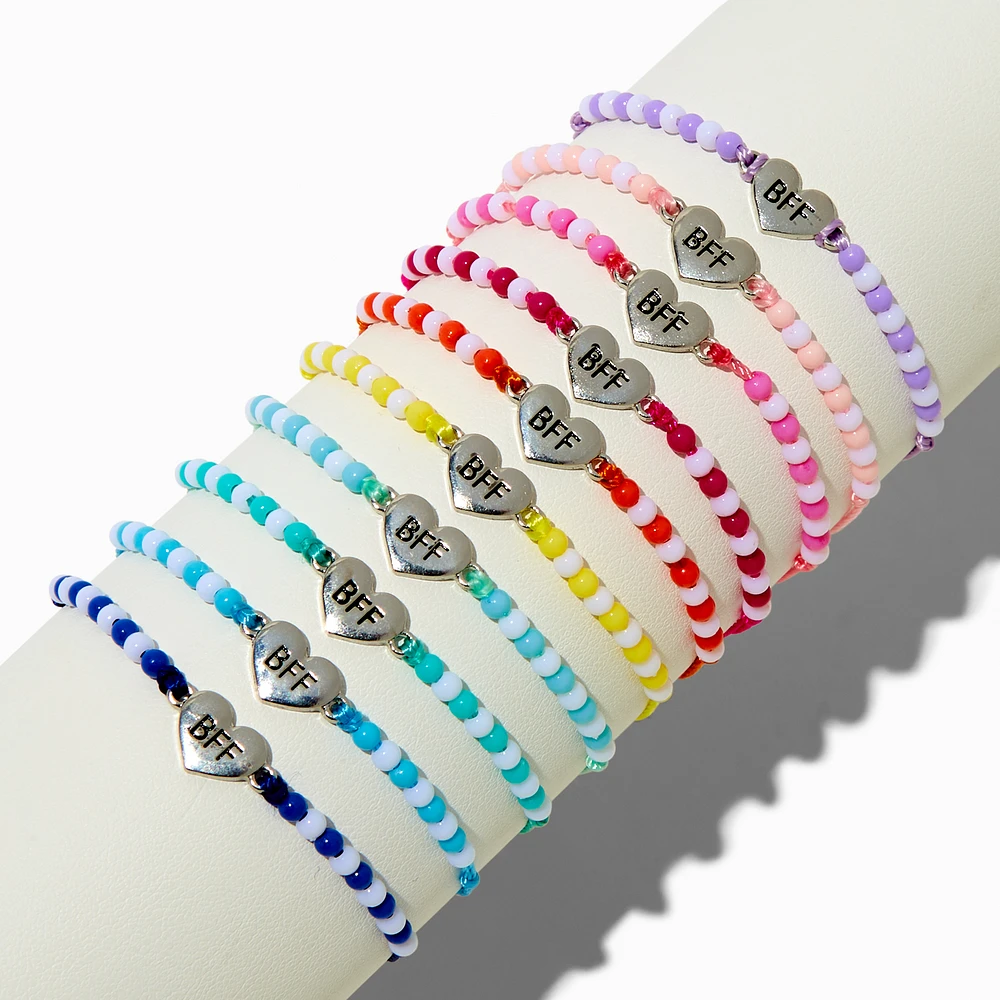 Best Friends Heart Adjustable Bracelets - 10 Pack