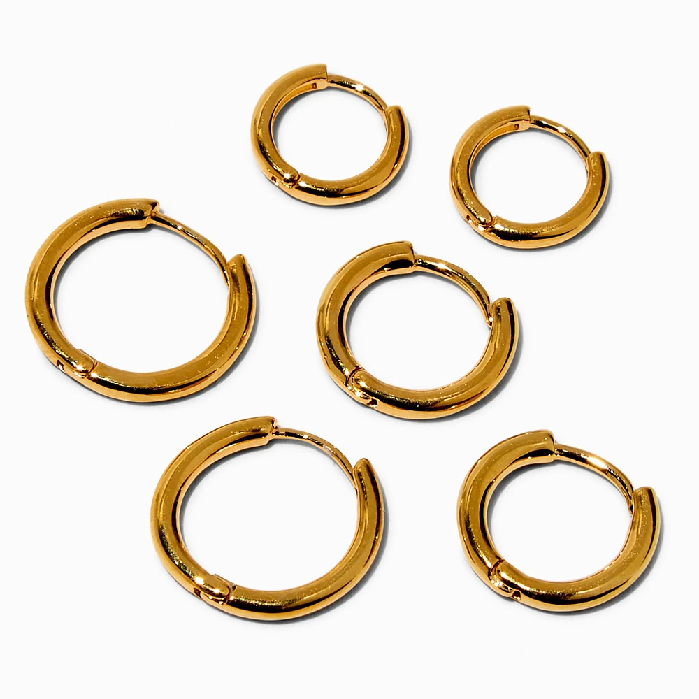 C LUXE by Claire's 18kt Gold Plated 8mm, 10mm, & 12mm Hoop Earrings - 3 Pack