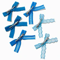 Mixed Blue Lace Hair Bow Clips - 6 Pack
