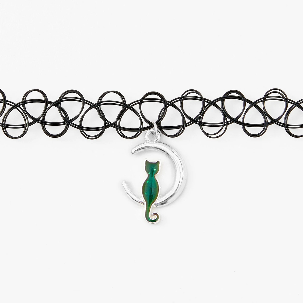 Black Cat Mood Tattoo Choker Necklace
