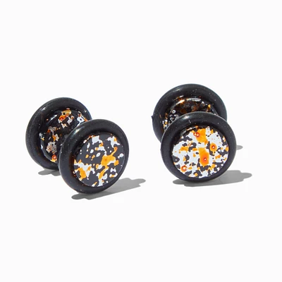 Orange Splatter Button Faux Ear Plug Earrings