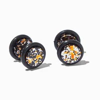 Orange Splatter Button Faux Ear Plug Earrings