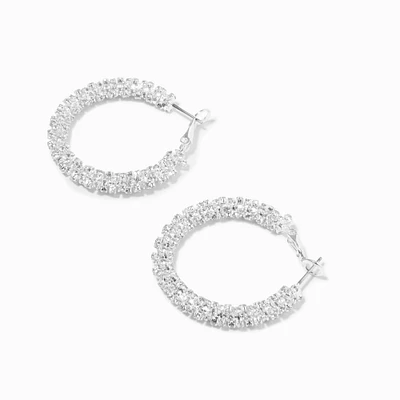 Silver-tone Crystal 30mm Hoop Earrings