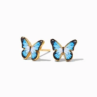 18kt Gold Plated Blue Monarch Butterfly Stud Earrings