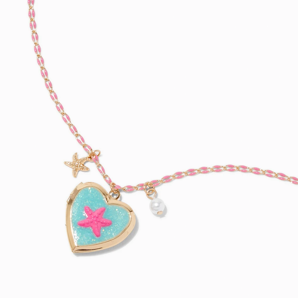 Starfish Heart Locket Pendant Necklace