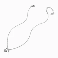 Silver-tone Crystal Lock & Key Pendant Necklace