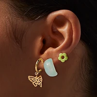 Gold-tone & Green Butterfly Earring Stackables Set - 6 Pack 