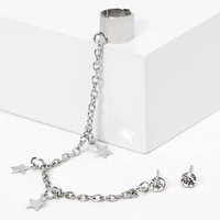 Silver-tone Crystal Star Ear Connector Earrings